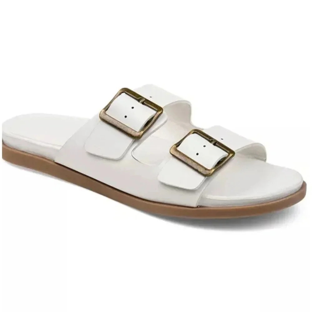JOURNEE COLLECTION WHITLEY Women's White Double Strap Slide Flats Sandals Size 6 - Picture 1 of 6